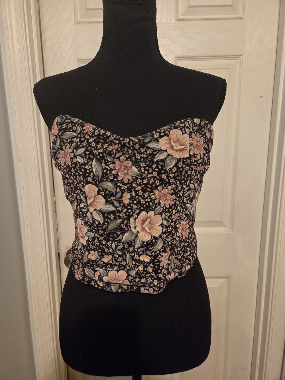 Altar'd State Black Floral Strapless Bustier Top with Blush Flowers
